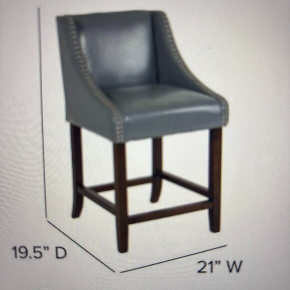 NEW  Suggester Retail.  $433 24" Grey Genuine Leather Wood Stool.  PICK UP ONLY - Picture 1 of 2